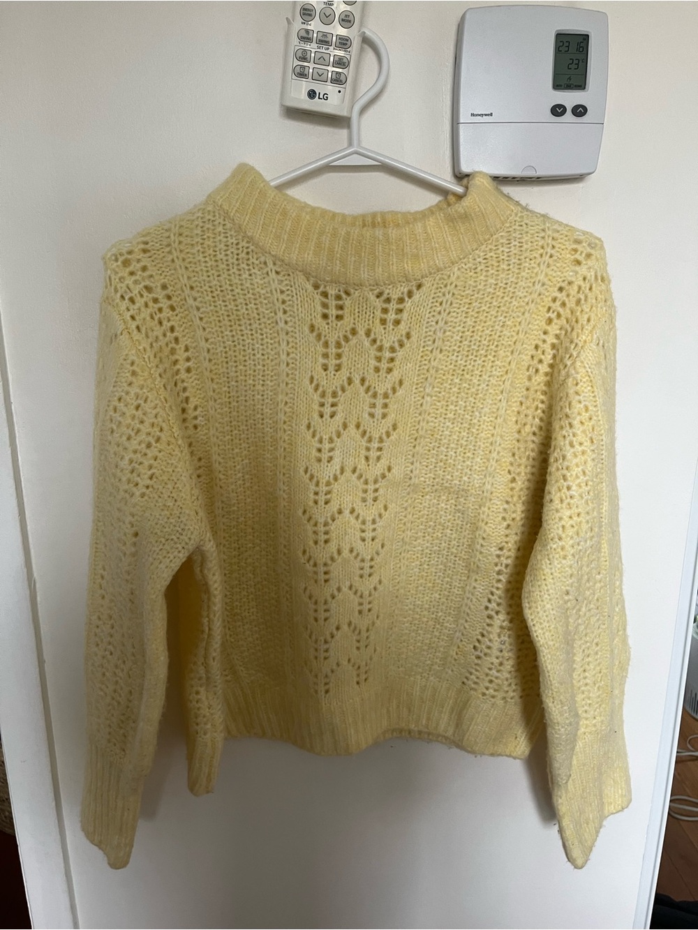 Dynamite Pale Yellow Open-Weave Crewneck Sweater